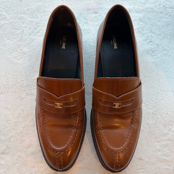Current Celine brown leather Triomphe Loafers - Picture 1 of 4